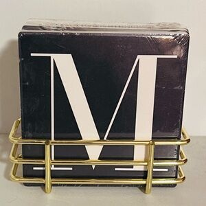 NWT “M” Coasters & Gold Holder